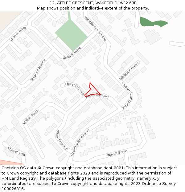 12, ATTLEE CRESCENT, WAKEFIELD, WF2 6RF: Location map and indicative extent of plot