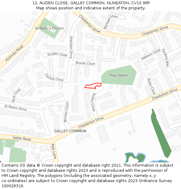 12, AUDEN CLOSE, GALLEY COMMON, NUNEATON, CV10 9RP: Location map and indicative extent of plot