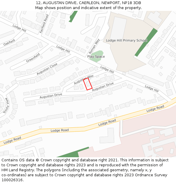 12, AUGUSTAN DRIVE, CAERLEON, NEWPORT, NP18 3DB: Location map and indicative extent of plot