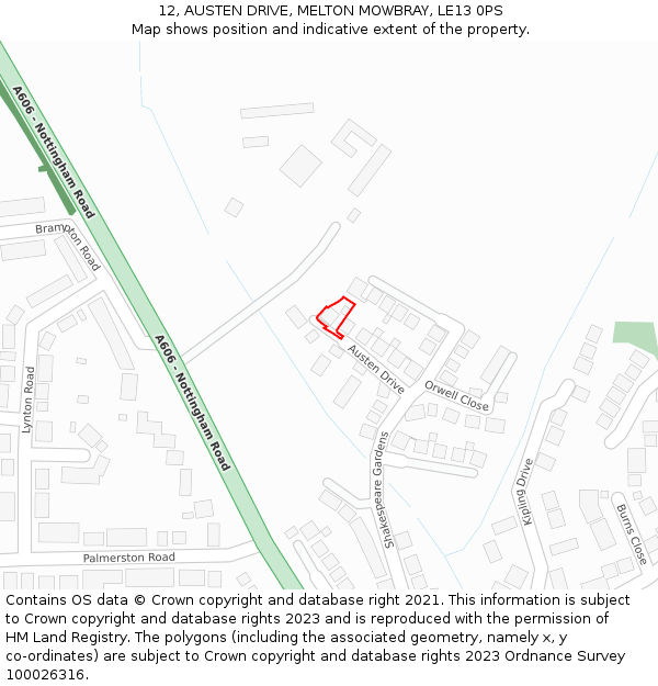 12, AUSTEN DRIVE, MELTON MOWBRAY, LE13 0PS: Location map and indicative extent of plot