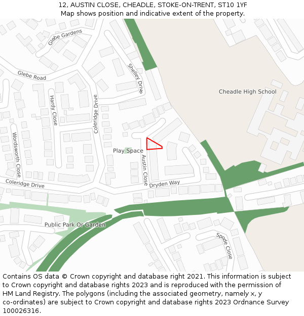 12, AUSTIN CLOSE, CHEADLE, STOKE-ON-TRENT, ST10 1YF: Location map and indicative extent of plot