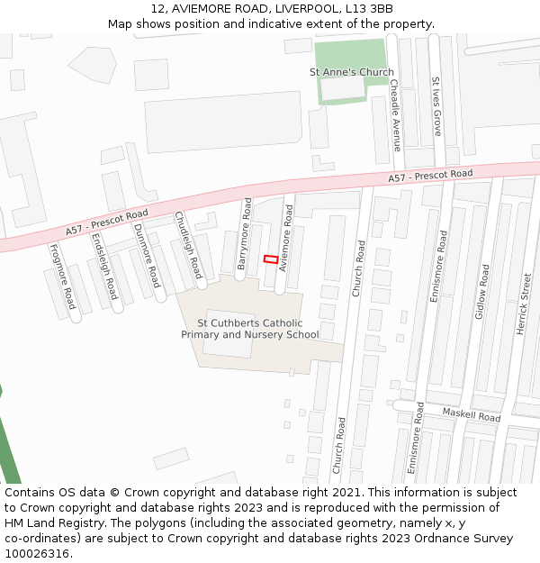 12, AVIEMORE ROAD, LIVERPOOL, L13 3BB: Location map and indicative extent of plot