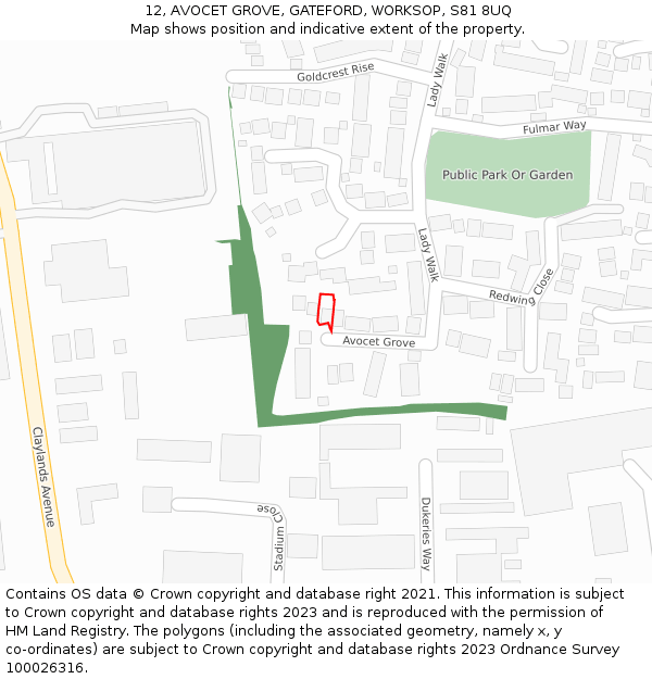 12, AVOCET GROVE, GATEFORD, WORKSOP, S81 8UQ: Location map and indicative extent of plot