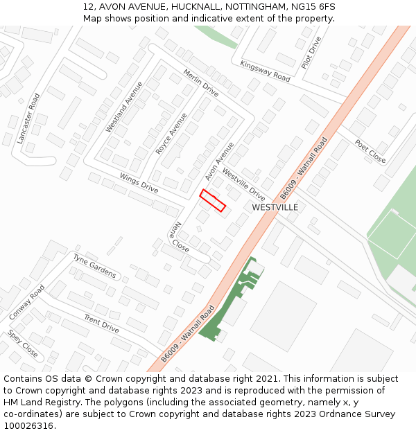 12, AVON AVENUE, HUCKNALL, NOTTINGHAM, NG15 6FS: Location map and indicative extent of plot