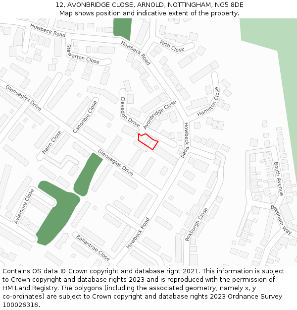 12, AVONBRIDGE CLOSE, ARNOLD, NOTTINGHAM, NG5 8DE: Location map and indicative extent of plot