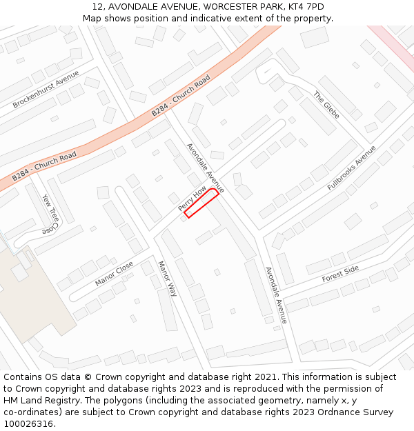 12, AVONDALE AVENUE, WORCESTER PARK, KT4 7PD: Location map and indicative extent of plot
