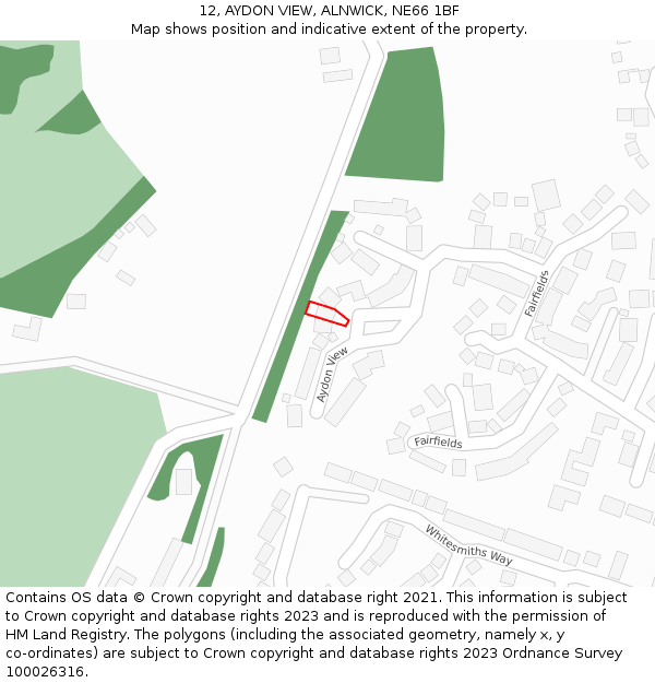 12, AYDON VIEW, ALNWICK, NE66 1BF: Location map and indicative extent of plot