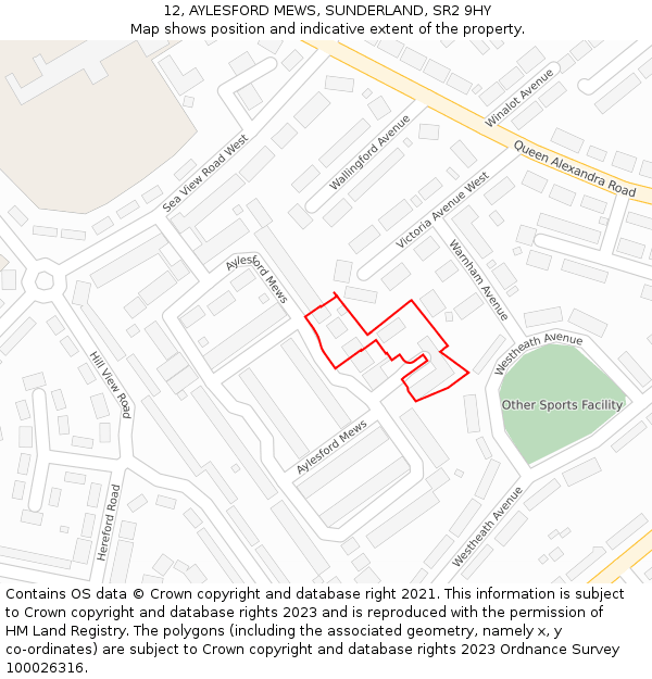 12, AYLESFORD MEWS, SUNDERLAND, SR2 9HY: Location map and indicative extent of plot