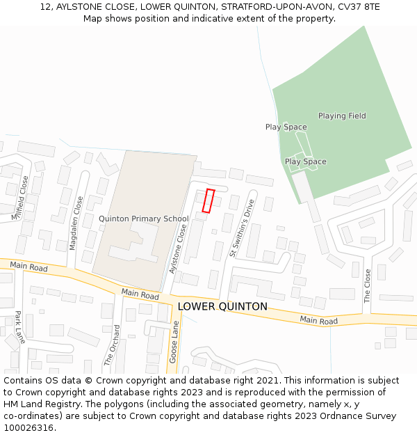 12, AYLSTONE CLOSE, LOWER QUINTON, STRATFORD-UPON-AVON, CV37 8TE: Location map and indicative extent of plot