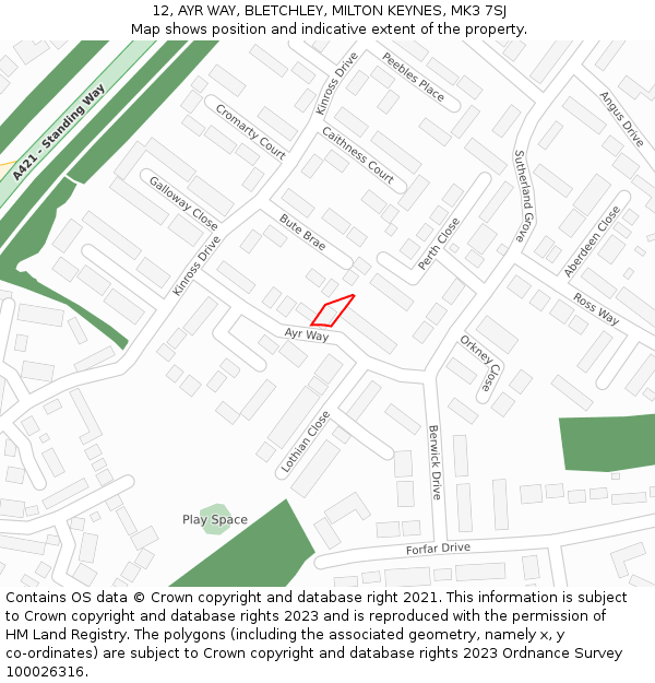 12, AYR WAY, BLETCHLEY, MILTON KEYNES, MK3 7SJ: Location map and indicative extent of plot