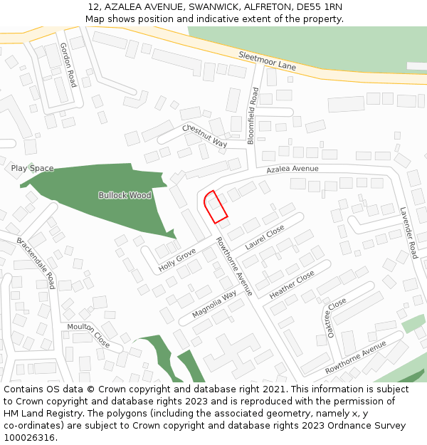 12, AZALEA AVENUE, SWANWICK, ALFRETON, DE55 1RN: Location map and indicative extent of plot