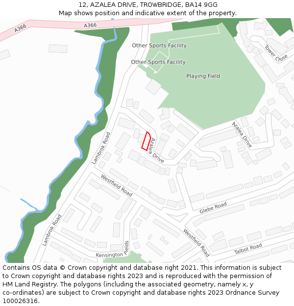 12, AZALEA DRIVE, TROWBRIDGE, BA14 9GG: Location map and indicative extent of plot