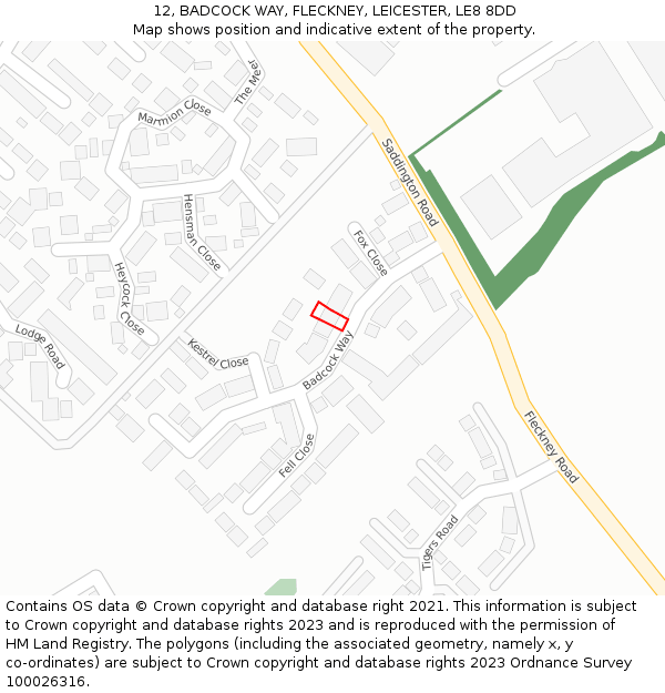 12, BADCOCK WAY, FLECKNEY, LEICESTER, LE8 8DD: Location map and indicative extent of plot