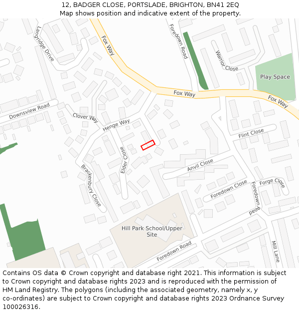 12, BADGER CLOSE, PORTSLADE, BRIGHTON, BN41 2EQ: Location map and indicative extent of plot