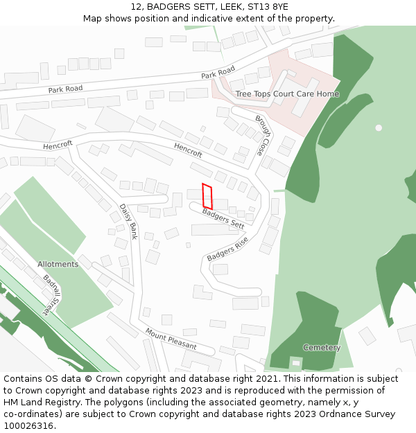 12, BADGERS SETT, LEEK, ST13 8YE: Location map and indicative extent of plot