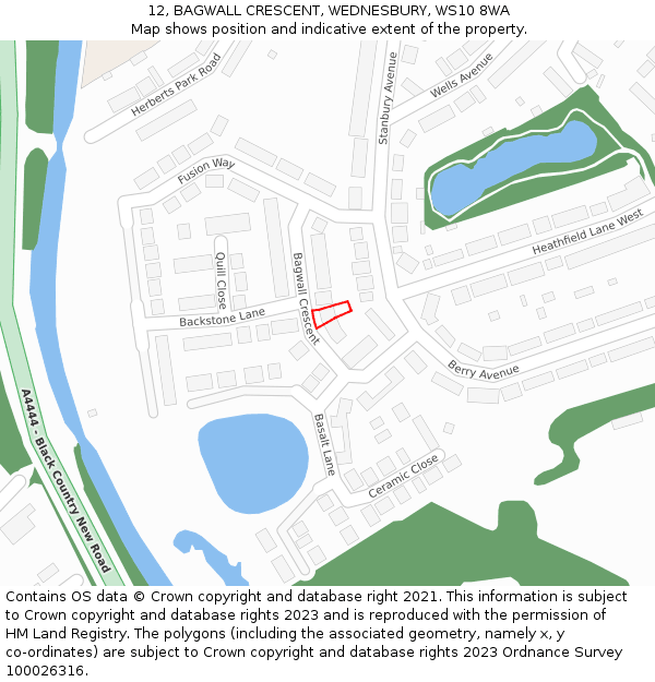 12, BAGWALL CRESCENT, WEDNESBURY, WS10 8WA: Location map and indicative extent of plot
