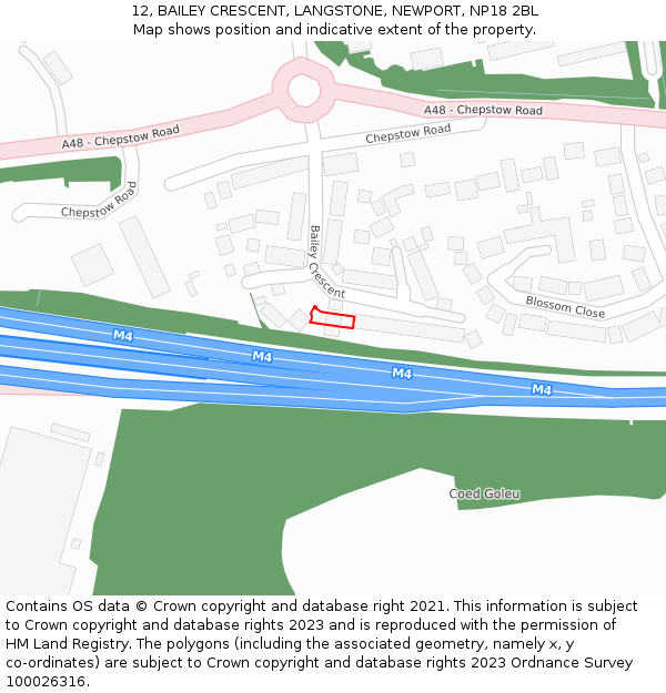 12, BAILEY CRESCENT, LANGSTONE, NEWPORT, NP18 2BL: Location map and indicative extent of plot
