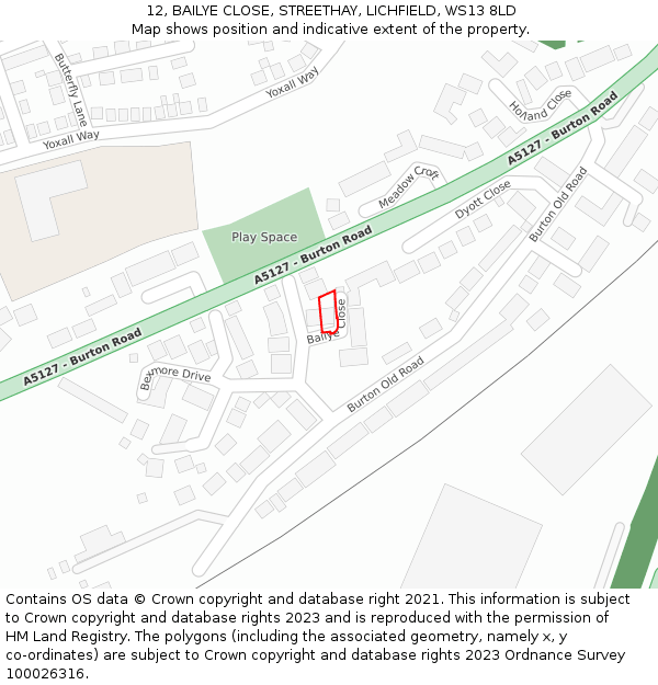 12, BAILYE CLOSE, STREETHAY, LICHFIELD, WS13 8LD: Location map and indicative extent of plot