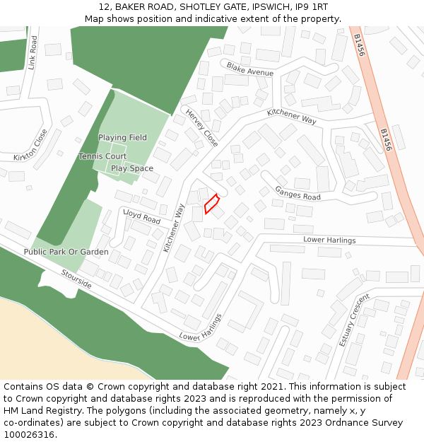 12, BAKER ROAD, SHOTLEY GATE, IPSWICH, IP9 1RT: Location map and indicative extent of plot