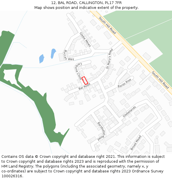 12, BAL ROAD, CALLINGTON, PL17 7FR: Location map and indicative extent of plot