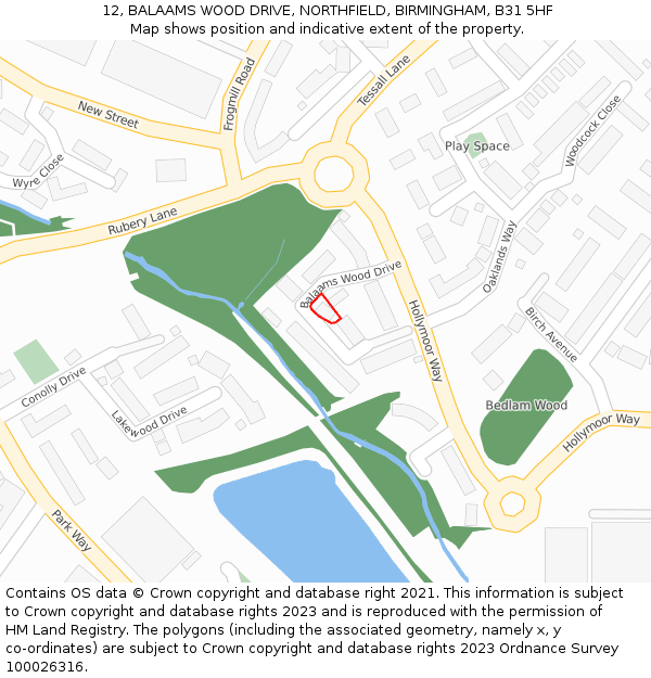 12, BALAAMS WOOD DRIVE, NORTHFIELD, BIRMINGHAM, B31 5HF: Location map and indicative extent of plot