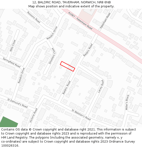 12, BALDRIC ROAD, TAVERHAM, NORWICH, NR8 6NB: Location map and indicative extent of plot