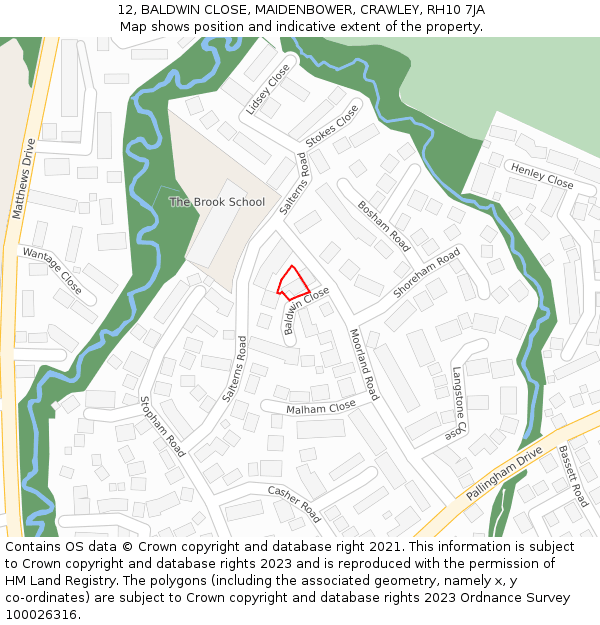 12, BALDWIN CLOSE, MAIDENBOWER, CRAWLEY, RH10 7JA: Location map and indicative extent of plot