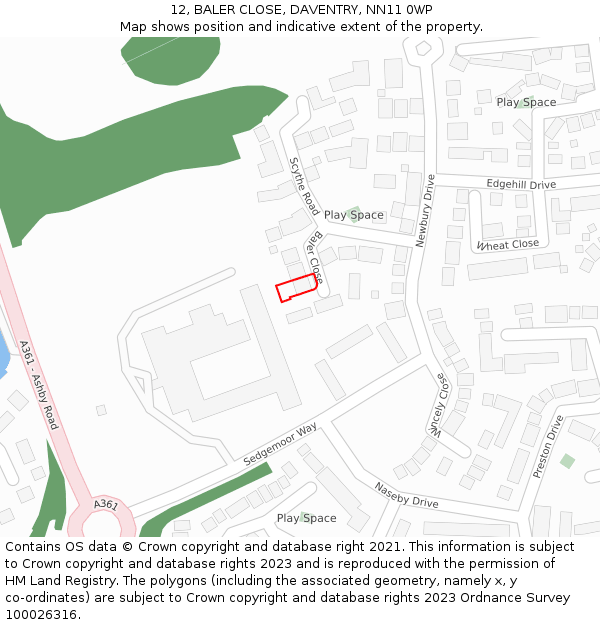 12, BALER CLOSE, DAVENTRY, NN11 0WP: Location map and indicative extent of plot