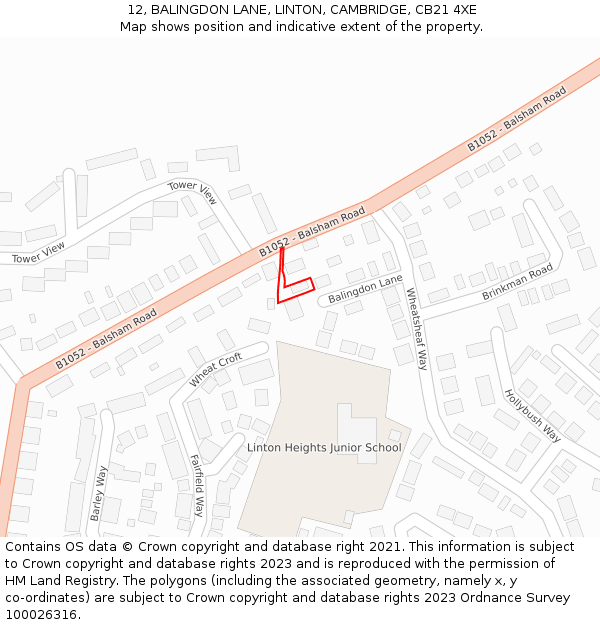 12, BALINGDON LANE, LINTON, CAMBRIDGE, CB21 4XE: Location map and indicative extent of plot