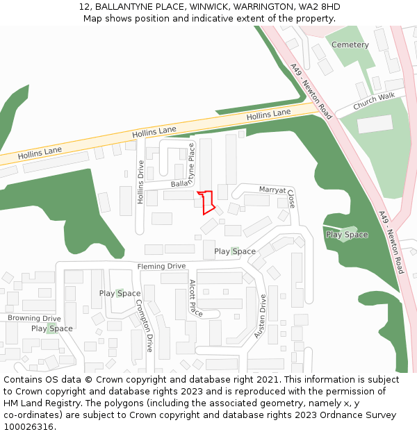 12, BALLANTYNE PLACE, WINWICK, WARRINGTON, WA2 8HD: Location map and indicative extent of plot