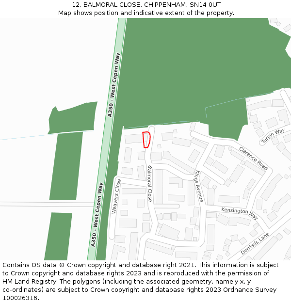 12, BALMORAL CLOSE, CHIPPENHAM, SN14 0UT: Location map and indicative extent of plot