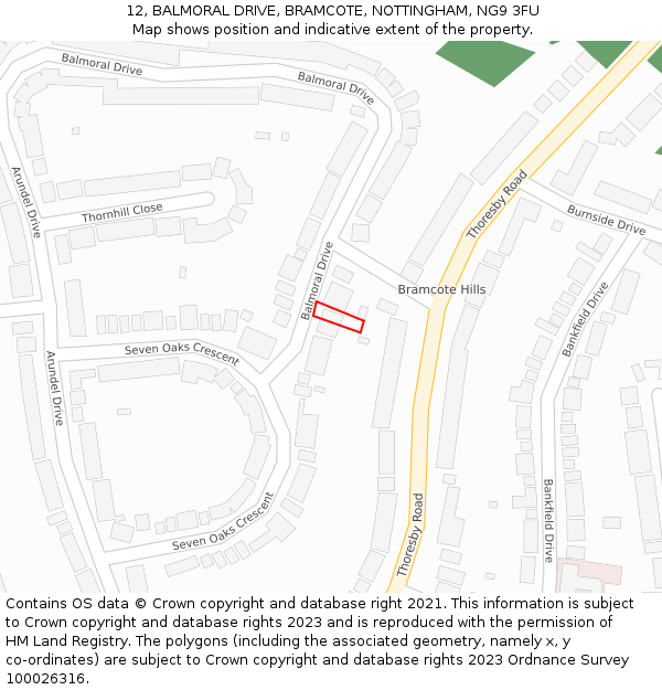 12, BALMORAL DRIVE, BRAMCOTE, NOTTINGHAM, NG9 3FU: Location map and indicative extent of plot