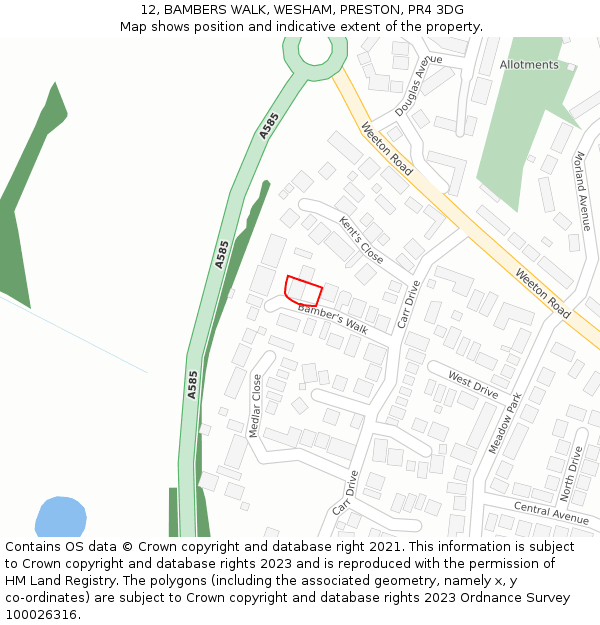 12, BAMBERS WALK, WESHAM, PRESTON, PR4 3DG: Location map and indicative extent of plot