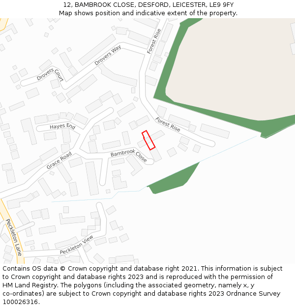 12, BAMBROOK CLOSE, DESFORD, LEICESTER, LE9 9FY: Location map and indicative extent of plot