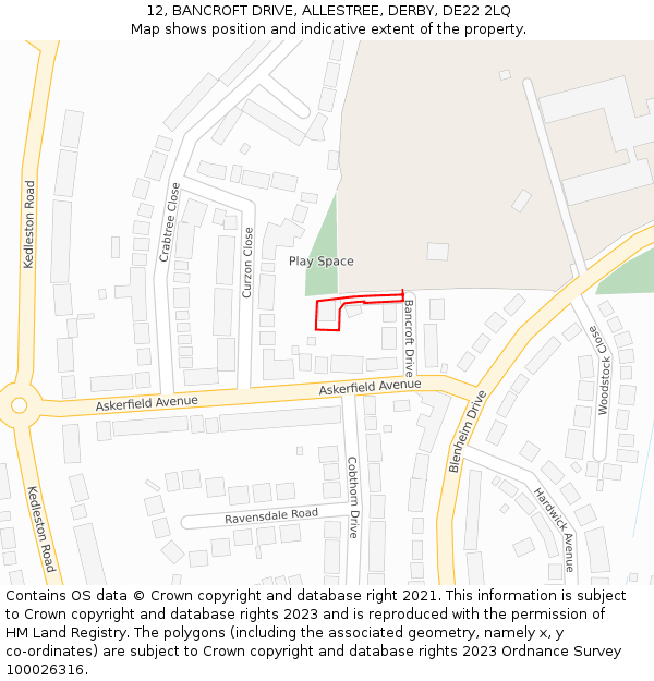 12, BANCROFT DRIVE, ALLESTREE, DERBY, DE22 2LQ: Location map and indicative extent of plot