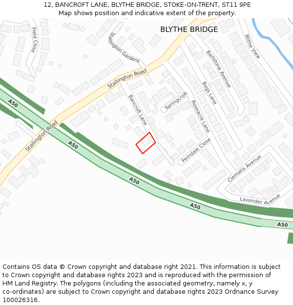 12, BANCROFT LANE, BLYTHE BRIDGE, STOKE-ON-TRENT, ST11 9PE: Location map and indicative extent of plot