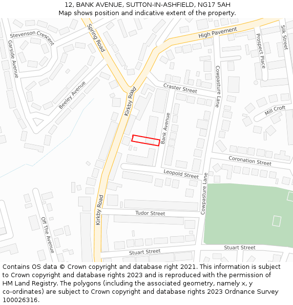 12, BANK AVENUE, SUTTON-IN-ASHFIELD, NG17 5AH: Location map and indicative extent of plot