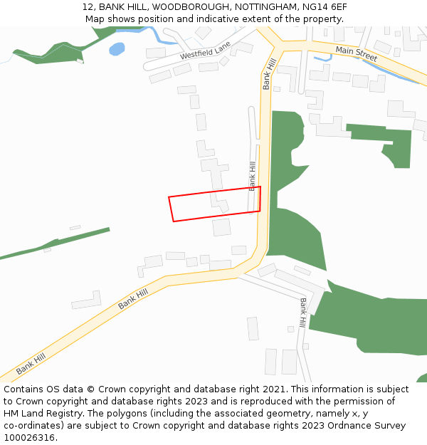 12, BANK HILL, WOODBOROUGH, NOTTINGHAM, NG14 6EF: Location map and indicative extent of plot