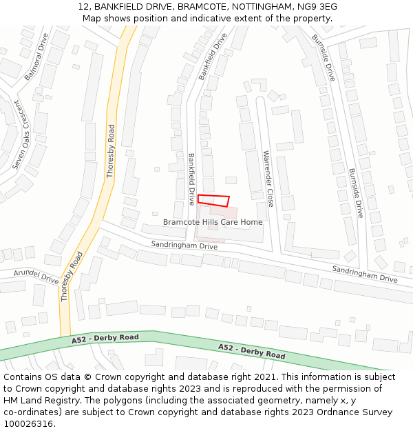 12, BANKFIELD DRIVE, BRAMCOTE, NOTTINGHAM, NG9 3EG: Location map and indicative extent of plot