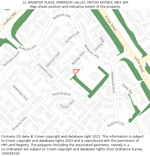 12, BANKTOP PLACE, EMERSON VALLEY, MILTON KEYNES, MK4 2ER: Location map and indicative extent of plot