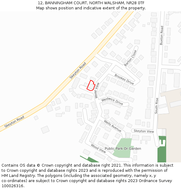 12, BANNINGHAM COURT, NORTH WALSHAM, NR28 0TF: Location map and indicative extent of plot