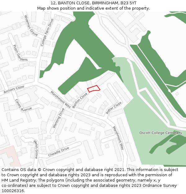 12, BANTON CLOSE, BIRMINGHAM, B23 5YT: Location map and indicative extent of plot