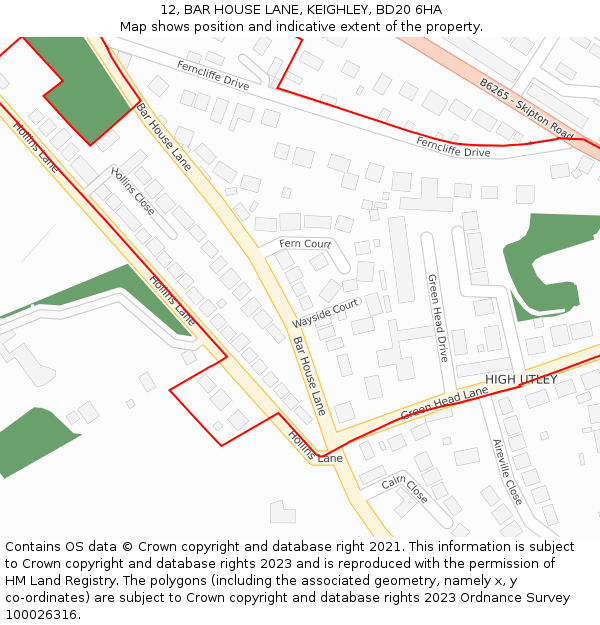 12, BAR HOUSE LANE, KEIGHLEY, BD20 6HA: Location map and indicative extent of plot