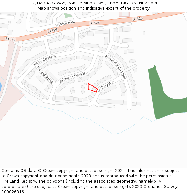 12, BARBARY WAY, BARLEY MEADOWS, CRAMLINGTON, NE23 6BP: Location map and indicative extent of plot