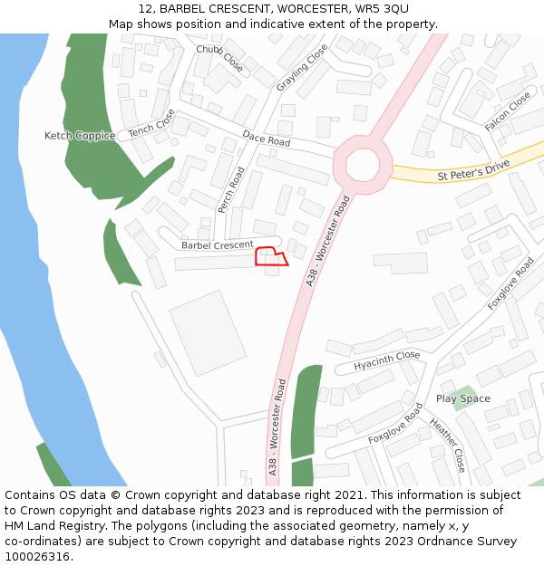 12, BARBEL CRESCENT, WORCESTER, WR5 3QU: Location map and indicative extent of plot