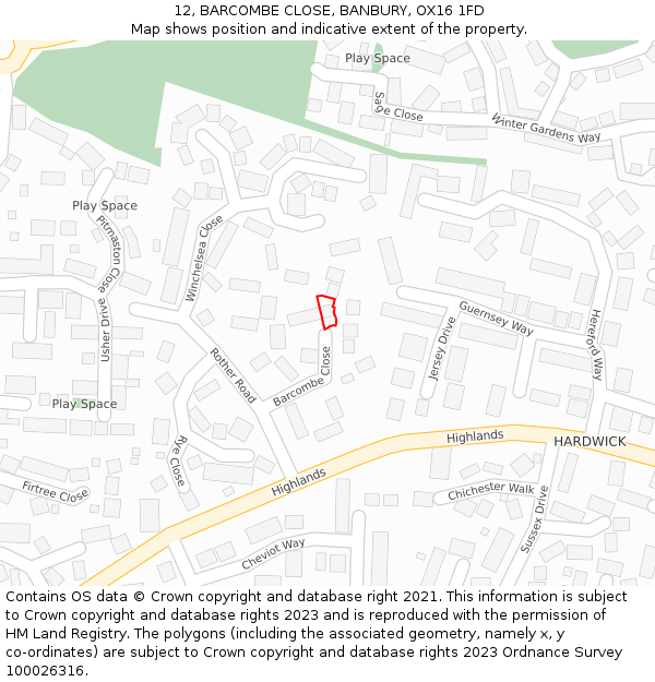 12, BARCOMBE CLOSE, BANBURY, OX16 1FD: Location map and indicative extent of plot