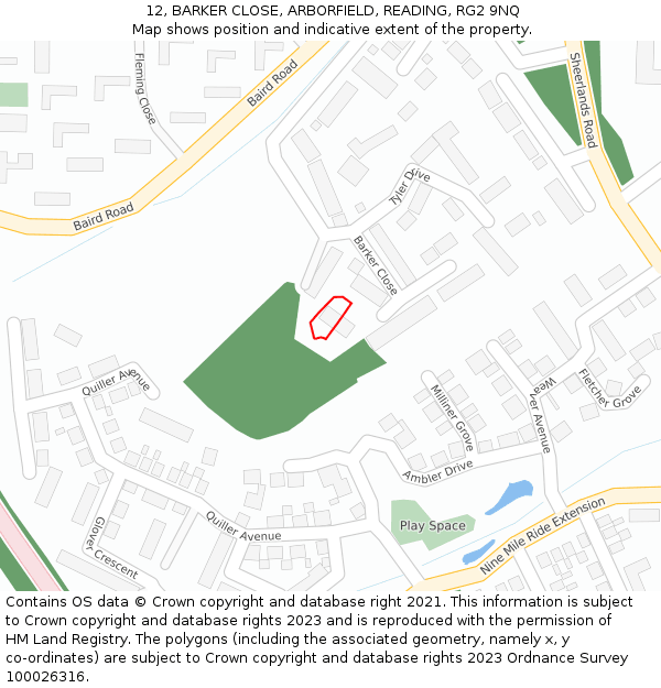 12, BARKER CLOSE, ARBORFIELD, READING, RG2 9NQ: Location map and indicative extent of plot