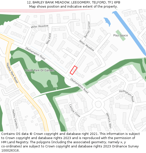 12, BARLEY BANK MEADOW, LEEGOMERY, TELFORD, TF1 6PB: Location map and indicative extent of plot