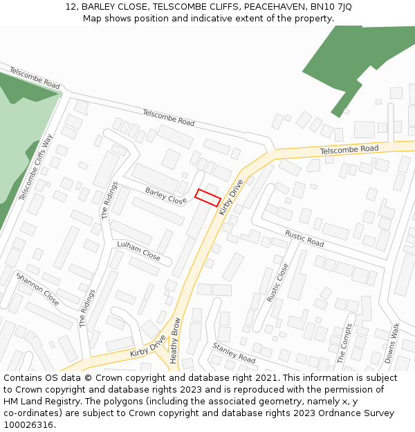 12, BARLEY CLOSE, TELSCOMBE CLIFFS, PEACEHAVEN, BN10 7JQ: Location map and indicative extent of plot