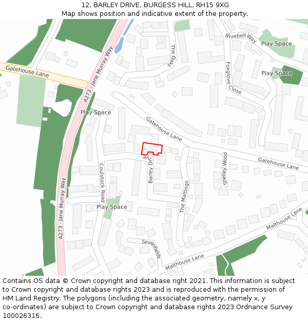 12, BARLEY DRIVE, BURGESS HILL, RH15 9XG: Location map and indicative extent of plot